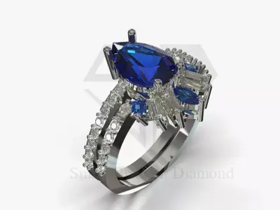 Royal Blue wedding cad ring model wr0131 3D print model