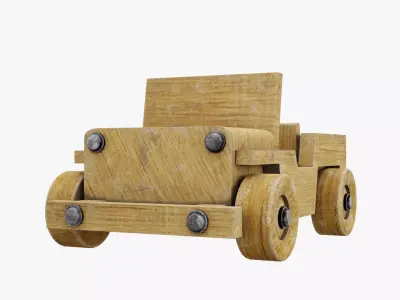 Old wooden toy jeep model 3D model