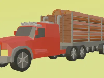 low poly truck with logs Low-poly 3D model
