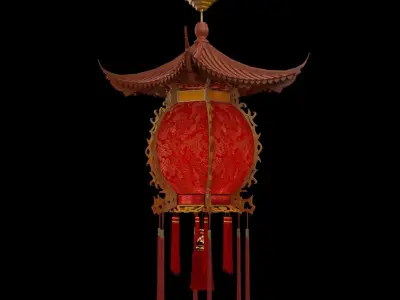 Chinese red palace lantern  Low-poly 3D model