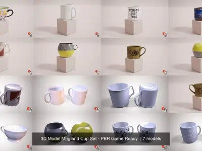 3D Model Mug and Cup Set - PBR Game Ready  3D Model Collection