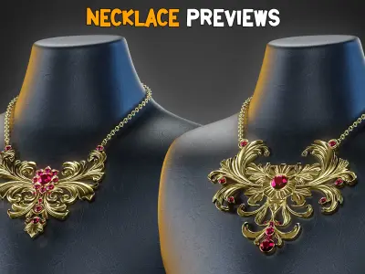 10 Ornamental Necklace and IMM Brush and PBR Textures  Vol 31   Low-poly 3D model
