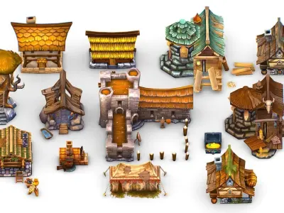 Discount - 13 Cartoon Style Houses 3D model