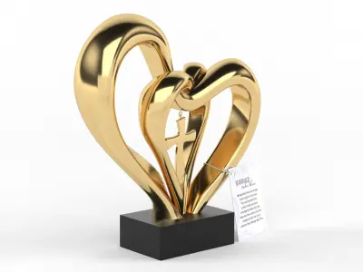 Double Heart Wedding Cross 3D model