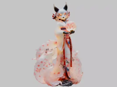 Asian Fox Figure Figurine  Low-poly 3D model