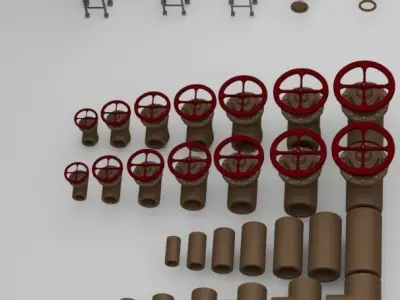 Modular pipe parts for scene 3D model