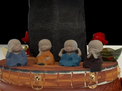 Chinese monk kids and wedding dolls 3D model