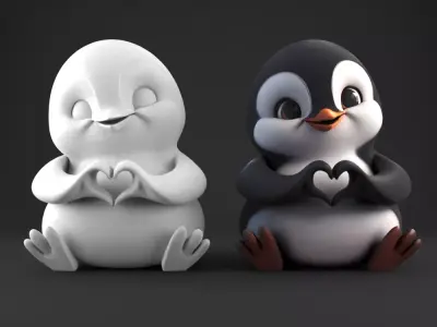 Cute Loved penguin 3D Model Heart Hands STL for Decoration 3D print model