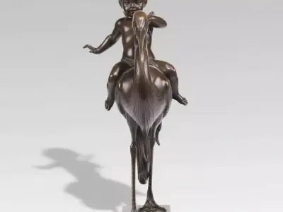 Bronze Sculpture Cherub Riding Heron Classical Artistic Figurine Low-poly 3D model