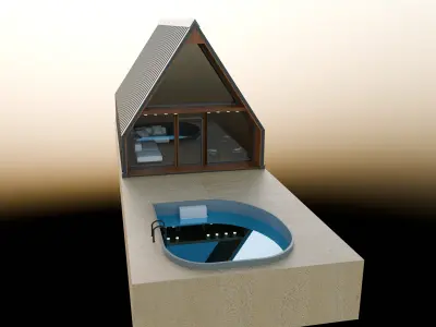 Suburban modern house wood and pool 3D model