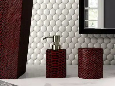 Josie Genuine Leather 3 Piece Bathroom Accessory Set 3D model