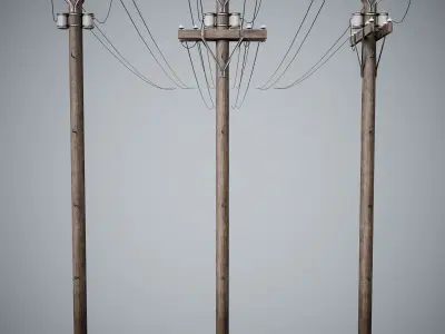 Set of 3 Various Electric Pole Low-poly 3D model