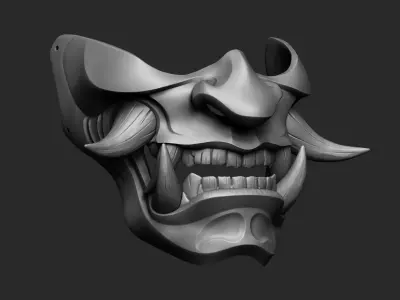 Traditional Japanese Hannya Half Mask Oni Half Mask Samurai Mask 3D print model