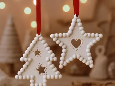 Beaded Christmas Ornament Set Tree  Star Cutout Holiday Decor 3D print model