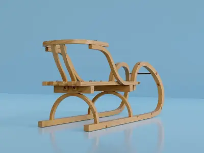 Traditional classic wooden sledge 3D model