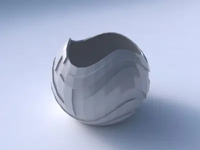 Bowl Spheric wavy with sharp ribbons 3D print model