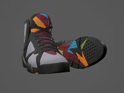 PBR Air Jordan 7-retro sneakers Bordeaux colorway Low-poly 3D model