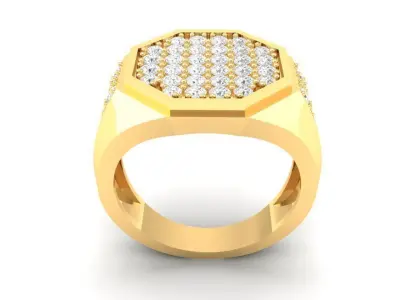 Gold Octagon Men Ring with Pave Diamond Setting 170 3D print model