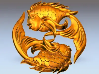 Two Goldfish Mural Art 3D print model