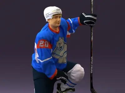 Hockey player in blue jersey 0894 3D model