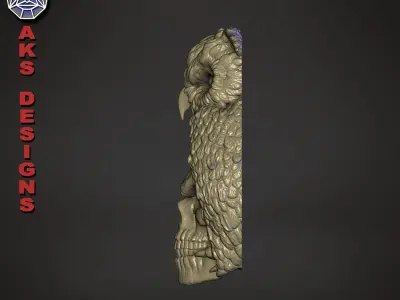 Skull and owl v1 Bas relief for home decoration 3D print model