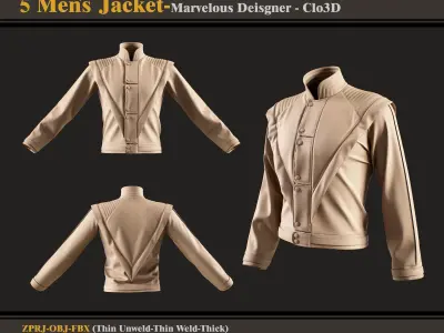 5 Men Jacket -MD-Clo3D - FBX - OBJ-  3D model
