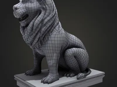 Lion Sitting Statue Low-poly 3D model