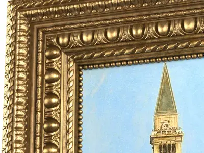 A classic picture in a carved golden frame  3D model