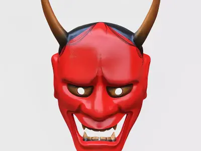 Japanese Red Oni Mocking Face Nipponese mask toy 3D print model