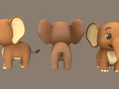 Rigged Brown Elephant Stylized  Low-poly 3D model