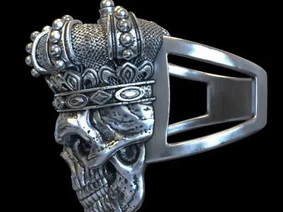 skull ring jewelry King with crown vol1 3D print model