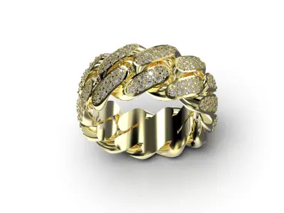 Cuban Link Ring With Stones - Size 8 3D print model