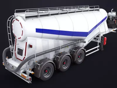 Cement Trailer White Rigged All PBR Unity UE Textures Low-poly 3D model