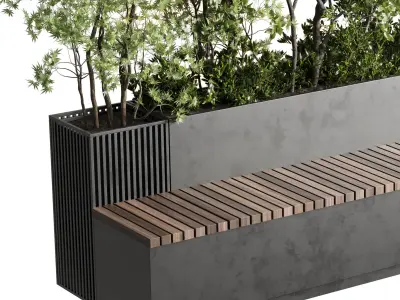 Indoor plant set 364  office garden bench  Low-poly 3D model