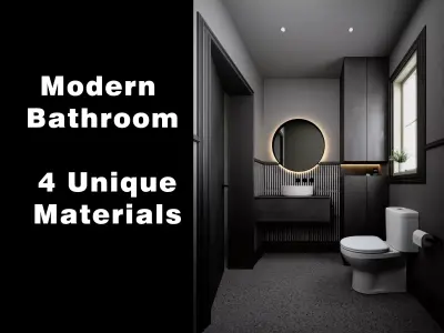 Modern Bathroom 3D Model Realistic Interior with 4 Materials Low-poly 3D model
