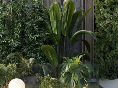 Vertical Wall Garden With Wood frame - Outdoor garden Low-poly 3D model