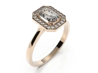 Halo ring - emerald cut 3D print model
