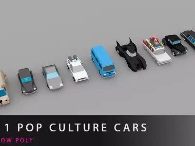11 pop culture cars Low-poly 3D model
