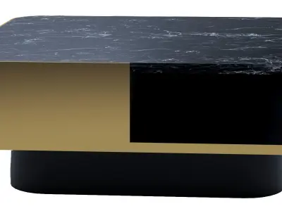Vintage Black Marble and Gold Coffee Table with storage Free 3D model