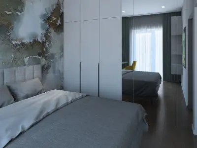 Extraordinary bedroom with a green wall 3D model