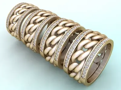 Chain Diamond ring - Miami Cuban ring - N8530A - 4 Size 3D Model Collection