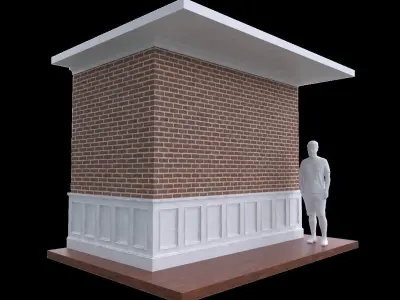 Wainscoting detailing with brick wall and crown molding Low-poly 3D model