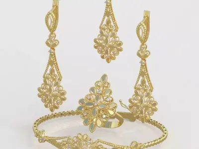 Ring Bracelet Earring and Pendant Set 3D printable model 0024 3D Model Pack