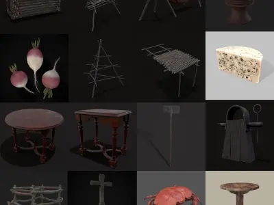 Medieval Props Collection TWO Low-poly 3D model