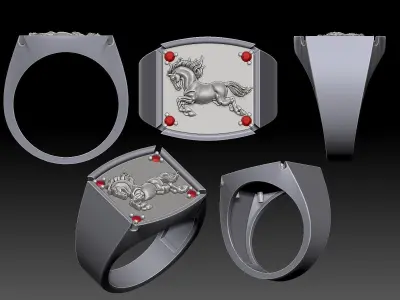 Horse man ring Sculpture jewelry Gold silver 3D print model