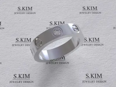 Screw love wedding ring  with one diamond and 8 diamonds 56 size 3D print model