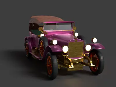 Chinese pink vintage car Low-poly 3D model