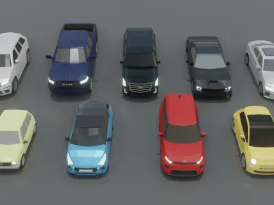 low-poly cars pack - 9 cars Low-poly 3D model