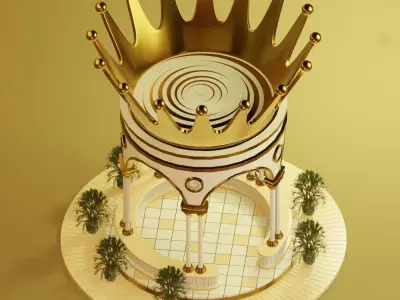 Golden Crown Pavilion  Stylized Low Poly Fantasy Architecture 3D model