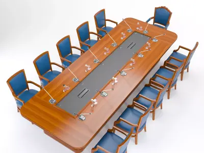 Meeting table and chairs set 3D Model Low-poly 3D model